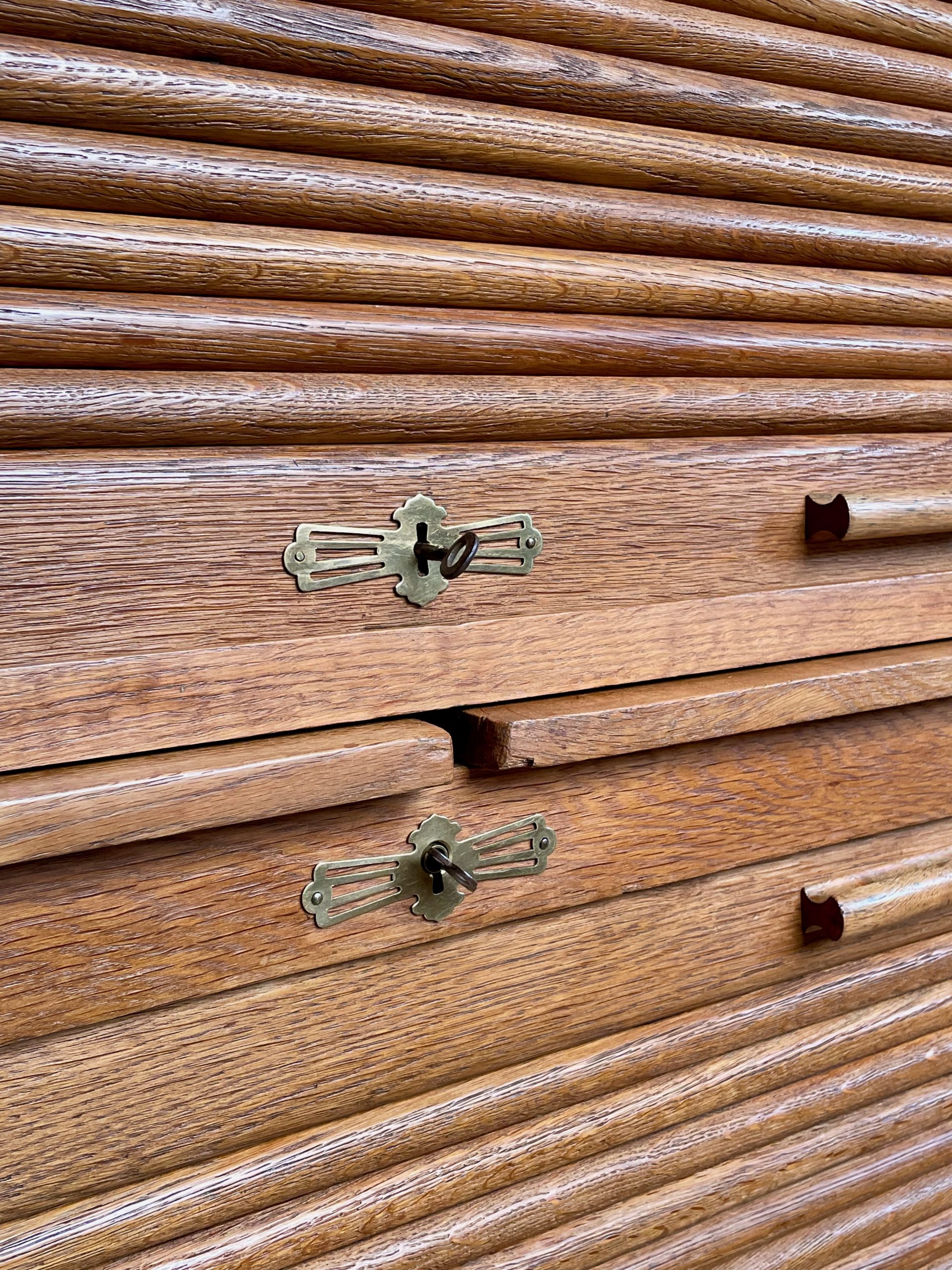 oak tambour cabinet