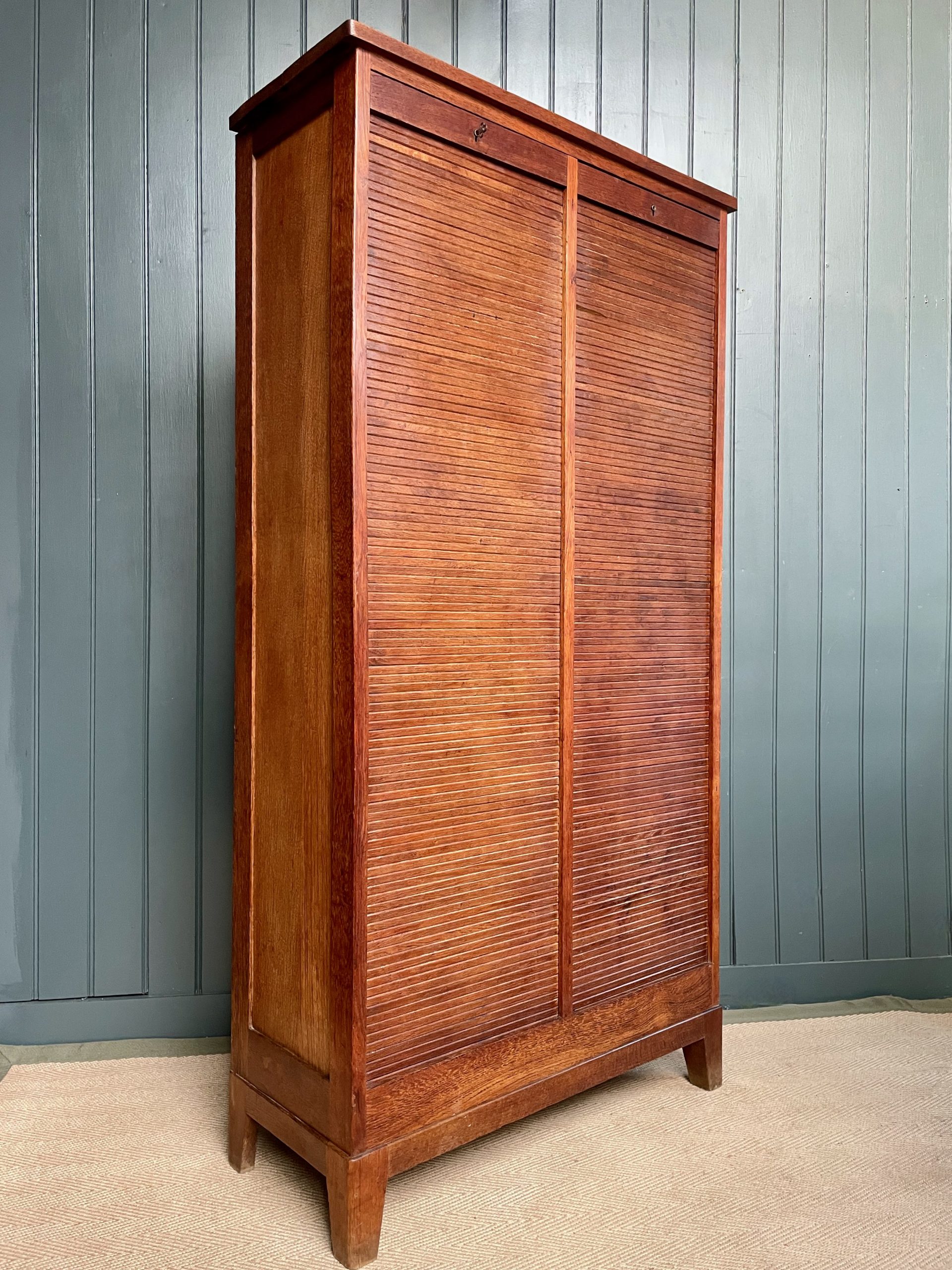 oak tambour cabinet
