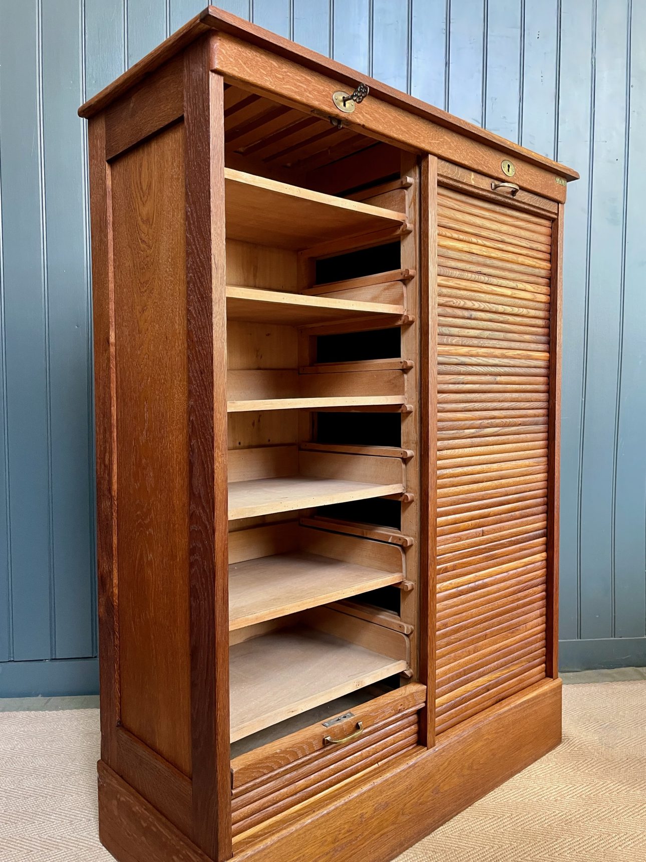 oak tambour cabinet