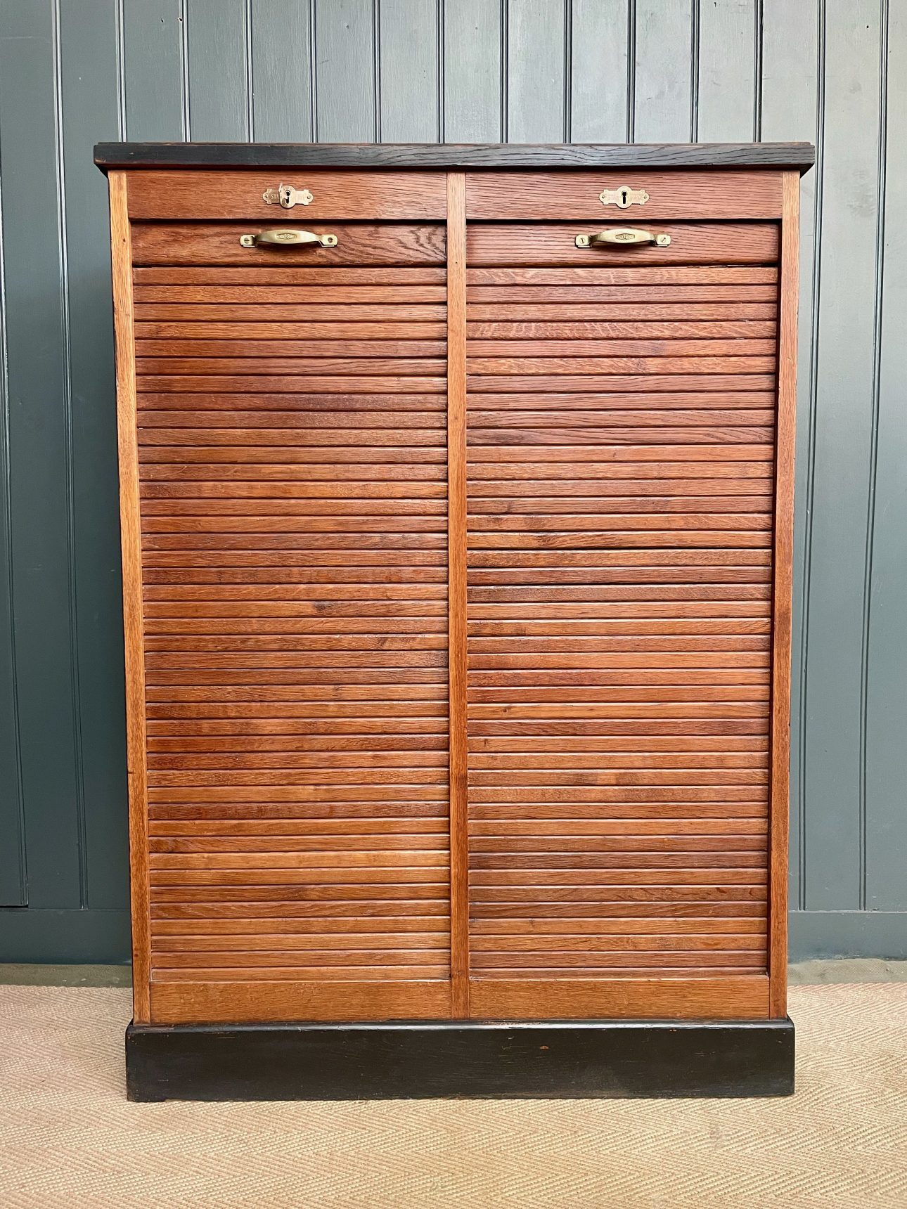 oak tambour cabinet